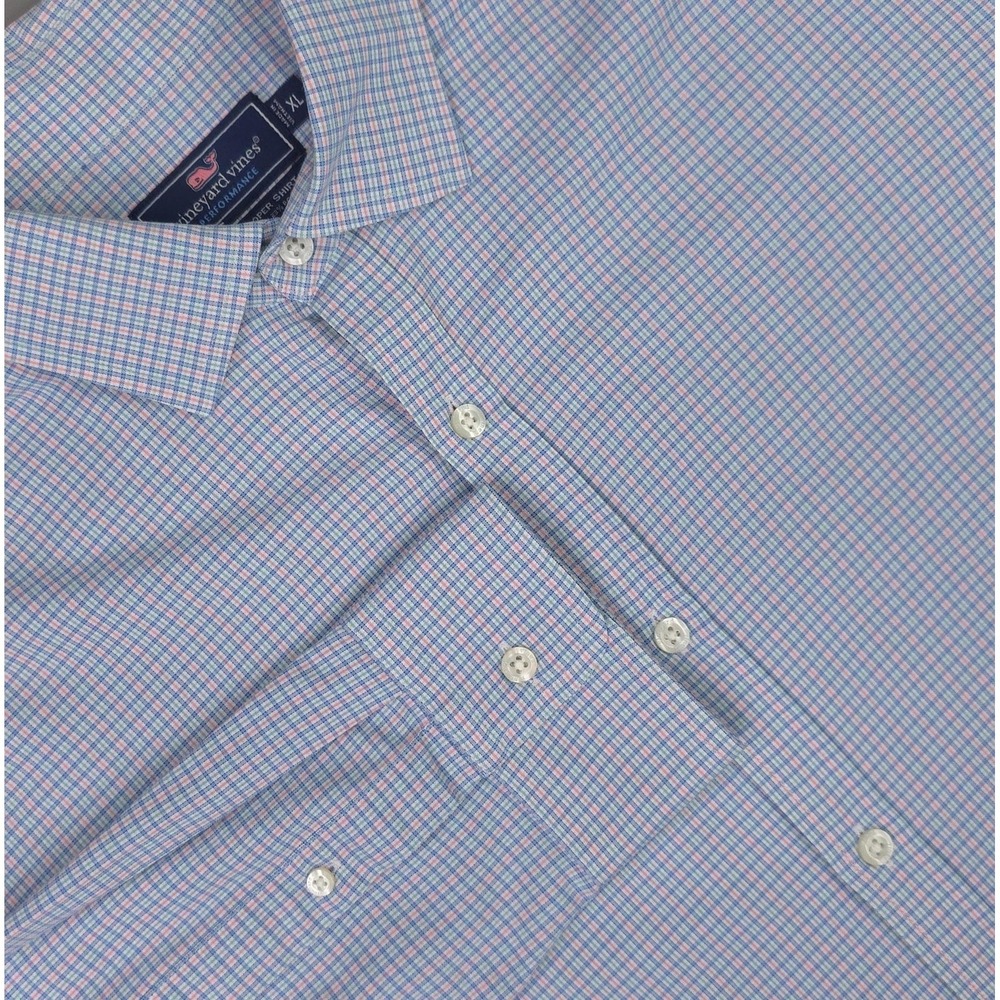 Vineyard Vines Shirt Mens XL Blue Check Performance Slim Fit Cooper Long Sleeve